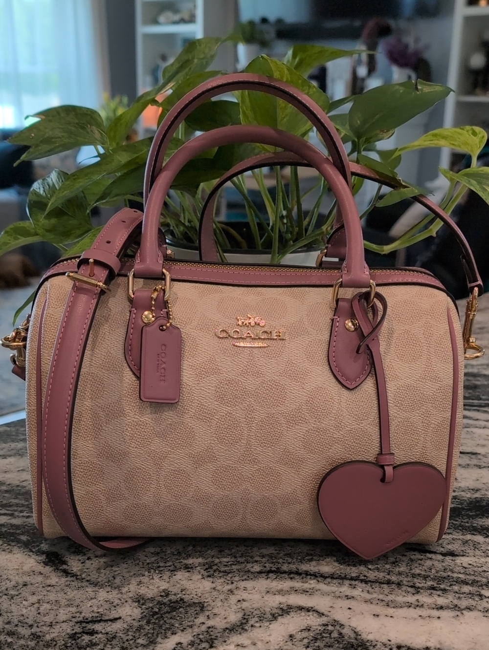 Coach Rowan Signature Canvas Satchel with Heart Charm